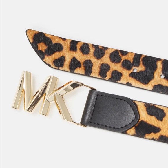 MICHAEL KORS Karli Calf Hair Belt Gold Leopard Print Size Small AUTHENTIC NWT - Picture 3 of 6